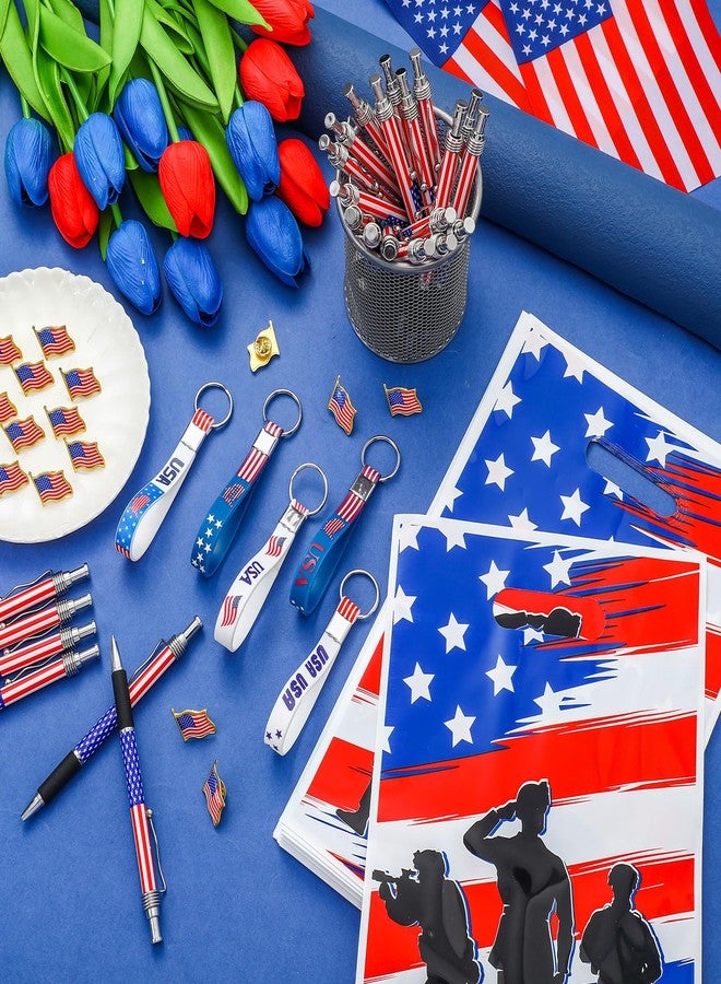 Supervitae 96 Pcs Patriotic Party Gifts Include 24 American Flag Gift Bags 24 USA Key Chains 24 American Flag Pens 24 USA Flags Brooches for Veterans Army Solider Supplies - Image 5